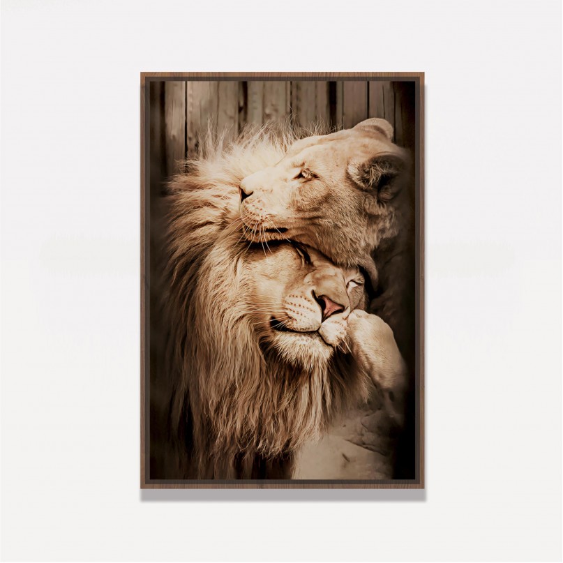 Quadro Casal de Leões Afeto - Cor Sépia