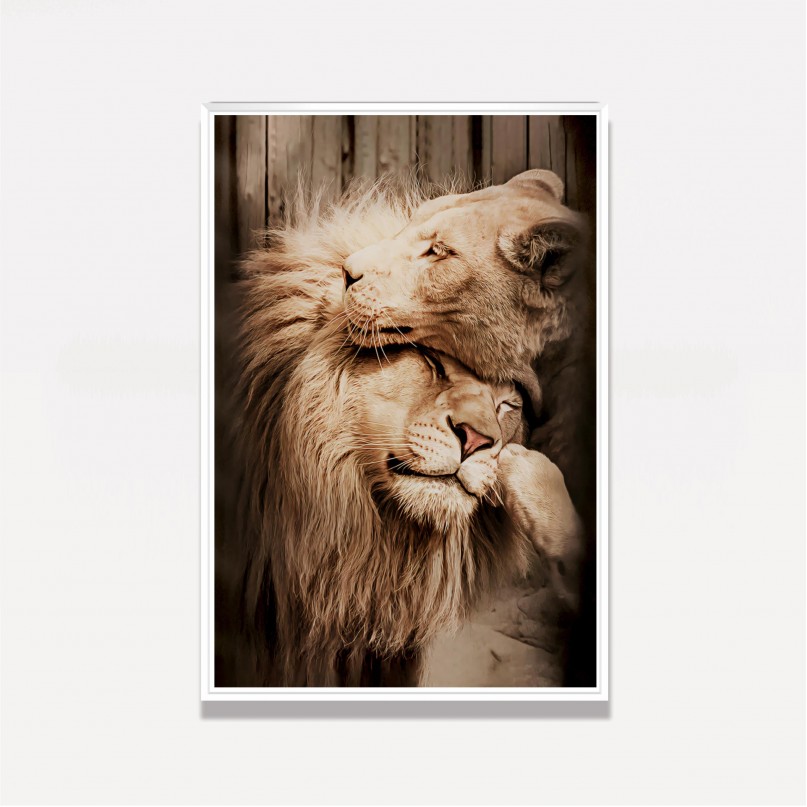 Quadro Casal de Leões Afeto - Cor Sépia