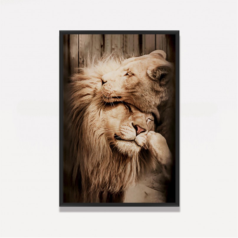 Quadro Casal de Leões Afeto - Cor Sépia