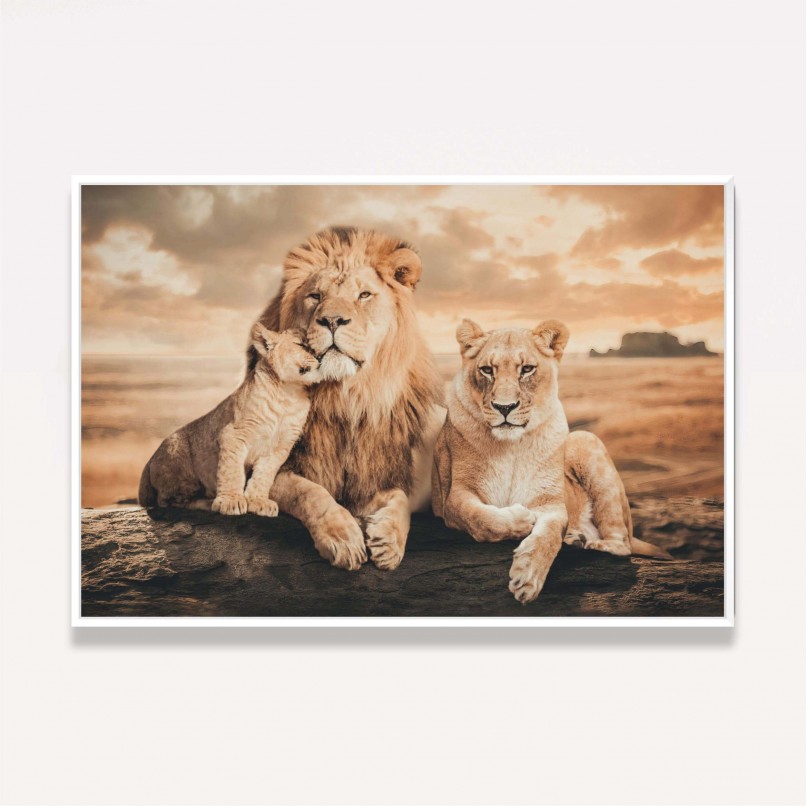 Quadro Família de Leões 1 Filhote Artístico