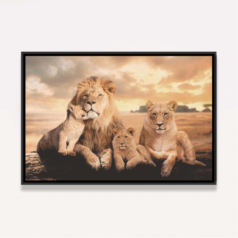 Quadro Família de Leões 2 Filhotes Artístico