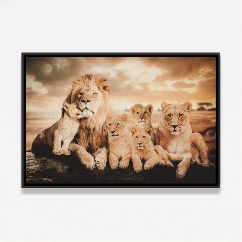 Quadro Família de Leões 4 Filhotes Artístico