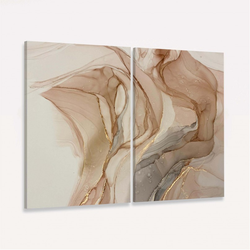 Quadro Abstrato Duo Alcohol Bege Marrom e Ouro