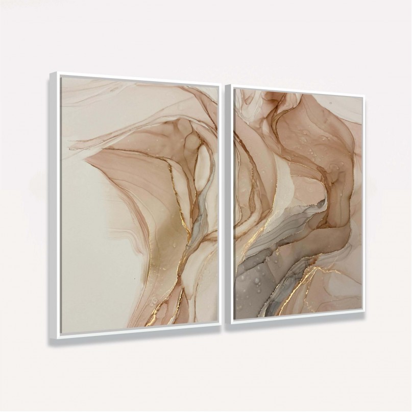 Quadro Abstrato Duo Alcohol Bege Marrom e Ouro