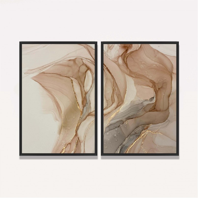 Quadro Abstrato Duo Alcohol Bege Marrom e Ouro