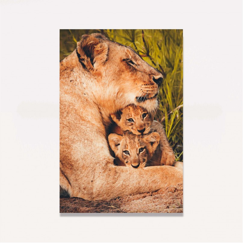Quadro Leoa Família Amor Materno - 2 Filhotes