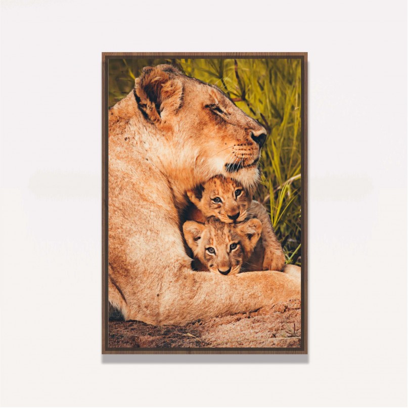 Quadro Leoa Família Amor Materno - 2 Filhotes