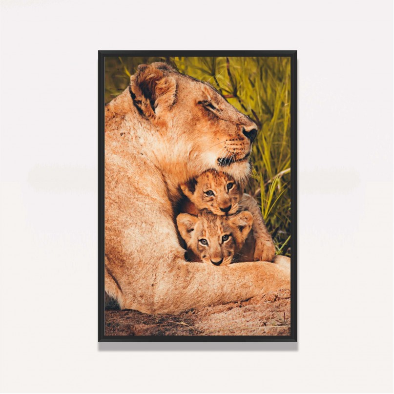 Quadro Leoa Família Amor Materno - 2 Filhotes