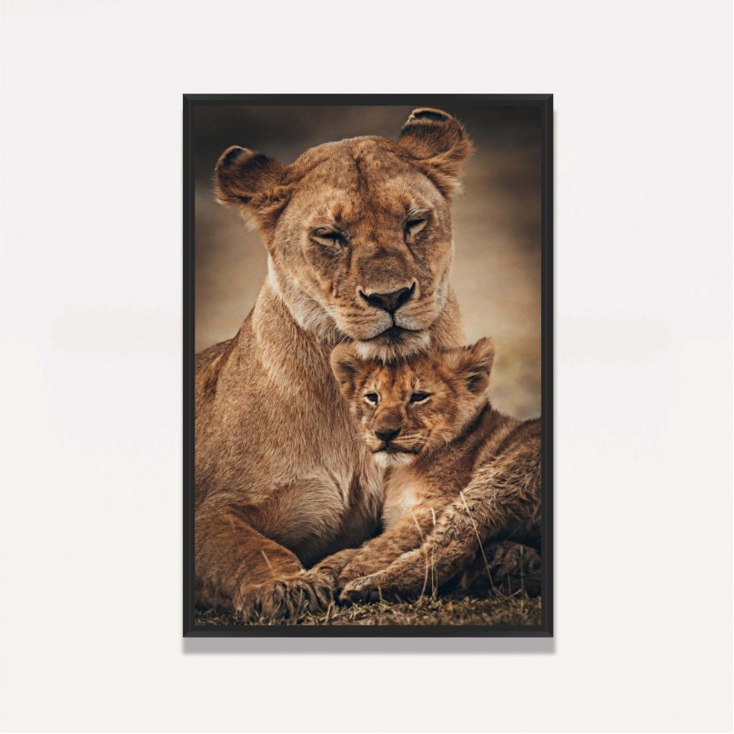 Quadro Leoa Amor Materno Família - 1 Filhote