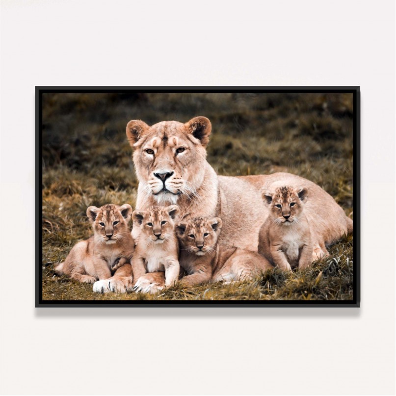 Quadro Leoa Família Amor Materno - 4 Filhotes