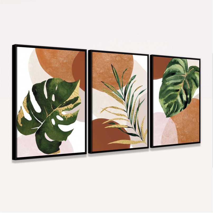Quadro Folhas Folhagem Trio Boho decorativo