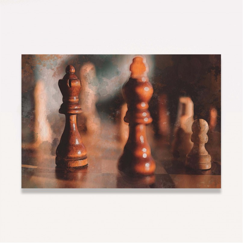 Quadro Xadrez Peças Clássico Arte Aquarela