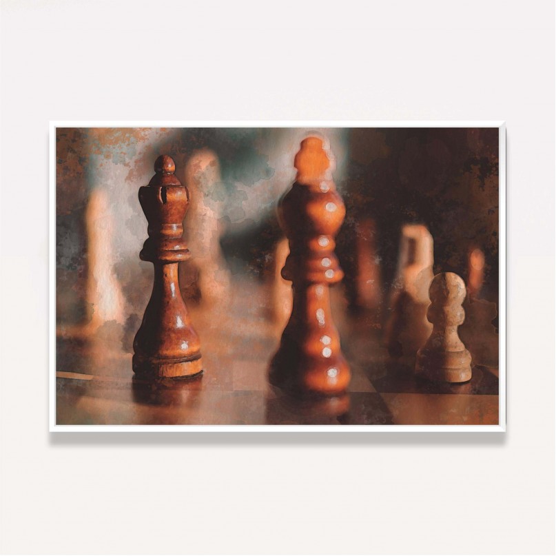 Quadro Xadrez Peças Clássico Arte Aquarela