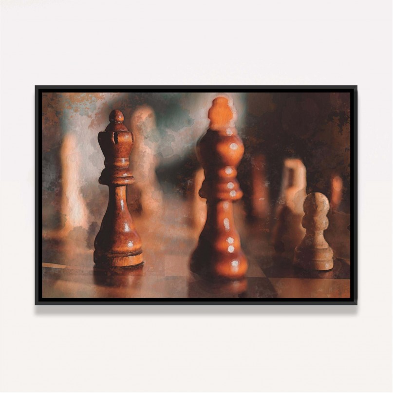 Quadro Xadrez Peças Clássico Arte Aquarela