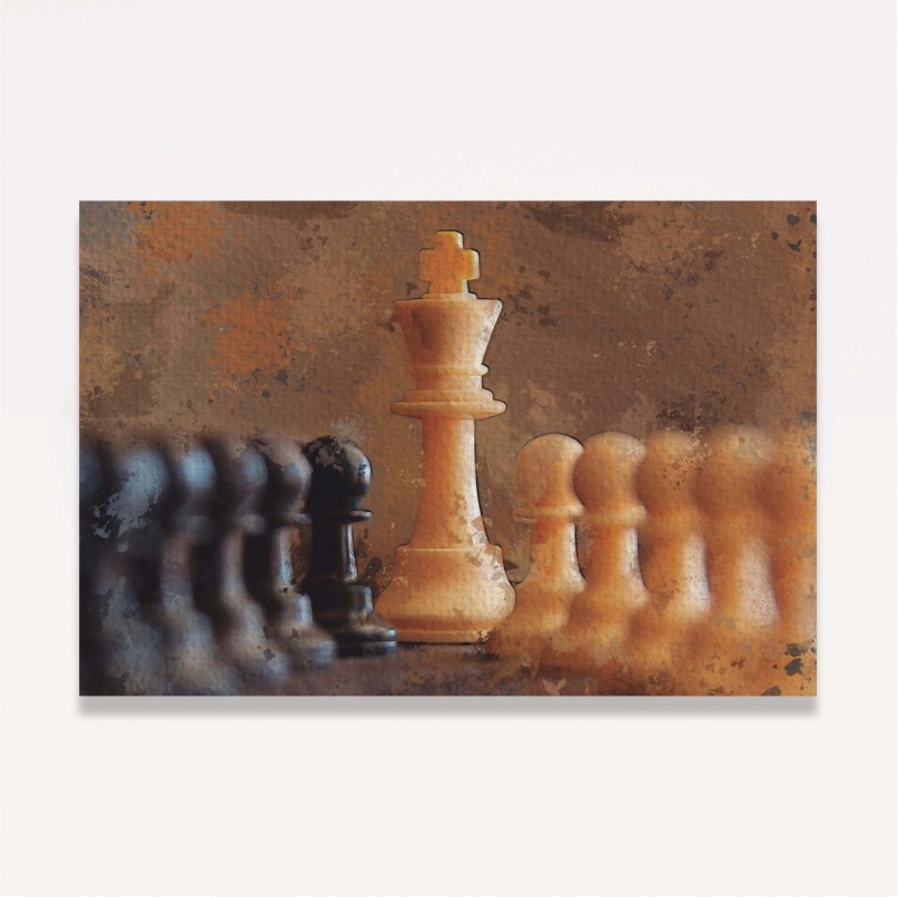 Quadro Xadrez Rei Peões Tons Bege Aquarela