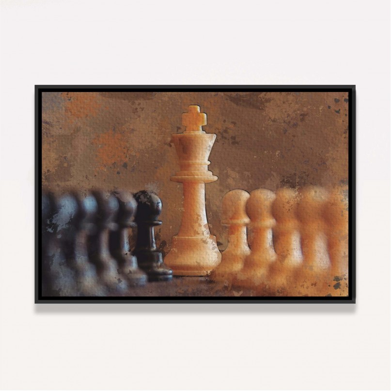 Quadro Xadrez Rei Peões Tons Bege Aquarela