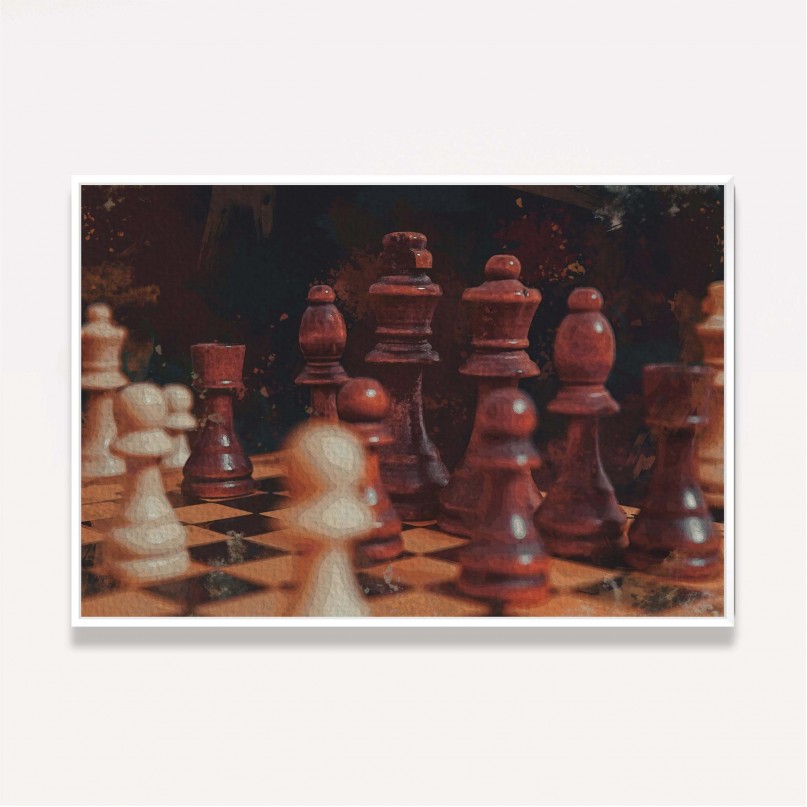 Quadro Xadrez Tabuleiro de Madeira Estilo Pintura