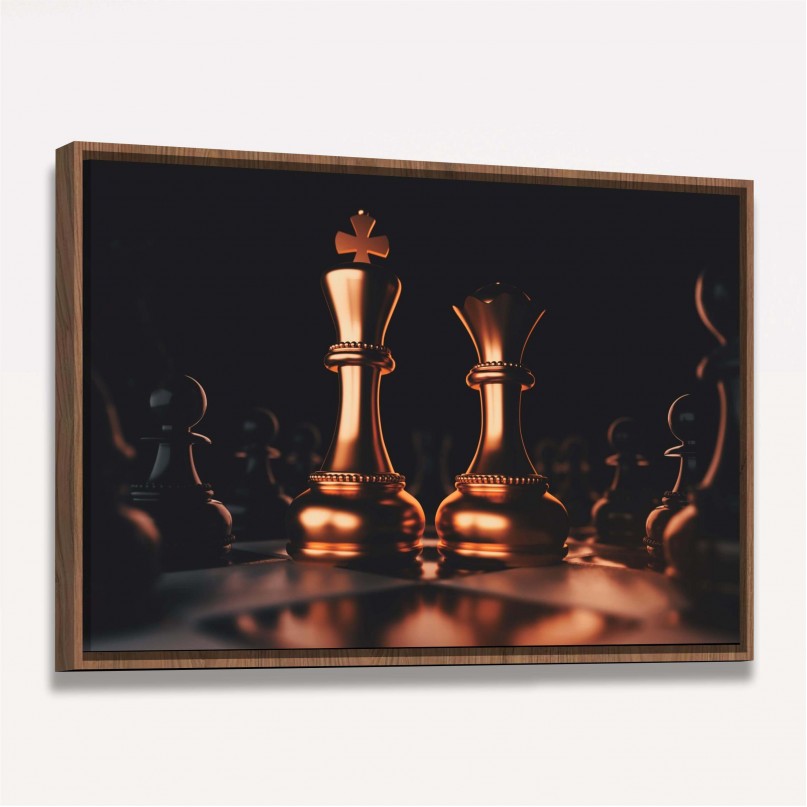 Quadro Xadrez Rei Rainha Dourado com Preto