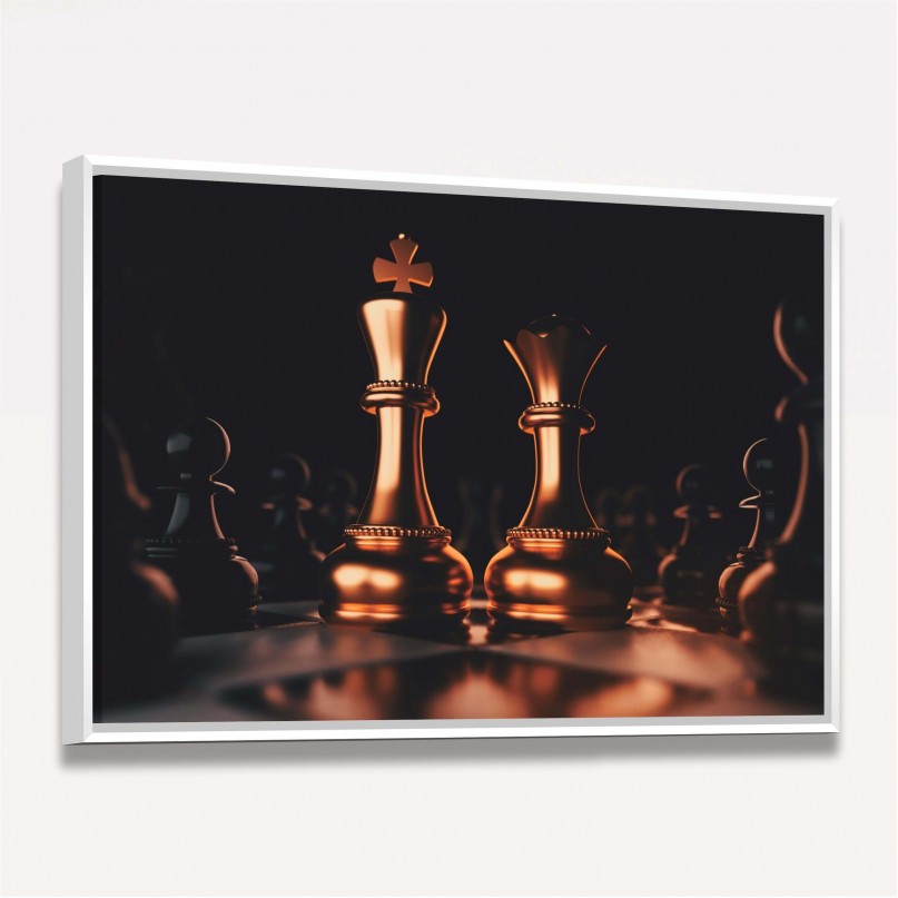 Quadro Xadrez Rei Rainha Dourado com Preto