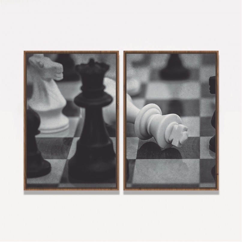 Quadro Xadrez Retro Duo Envelhecido Preto e Branco
