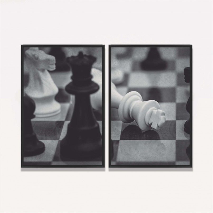 Quadro Xadrez Retro Duo Envelhecido Preto e Branco
