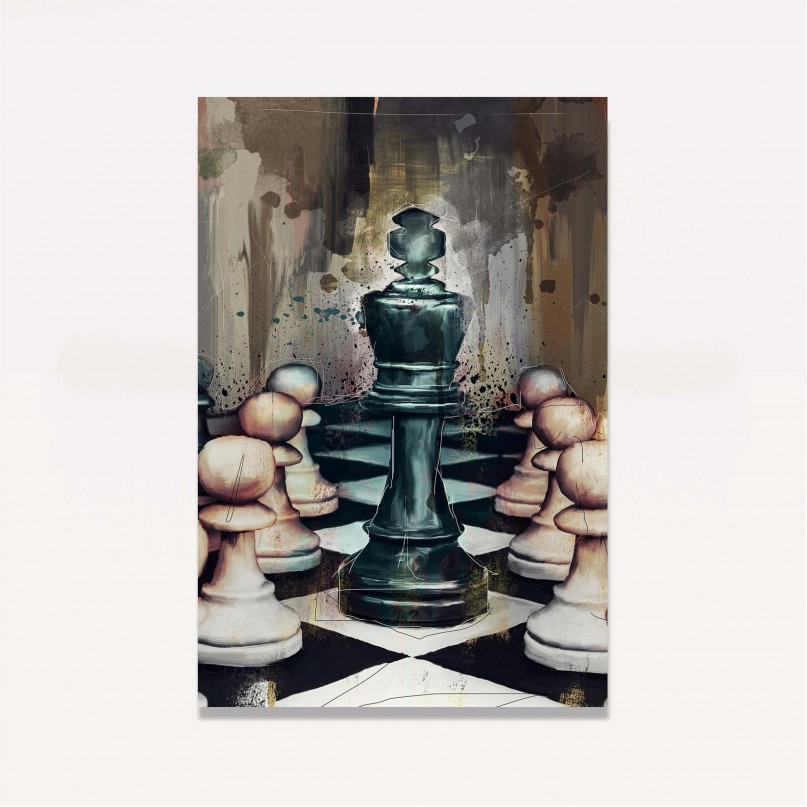 Quadro Xadrez Tabuleiro Rei Peões Pintura