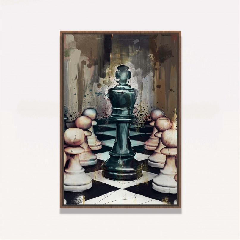 Quadro Xadrez Tabuleiro Rei Peões Pintura
