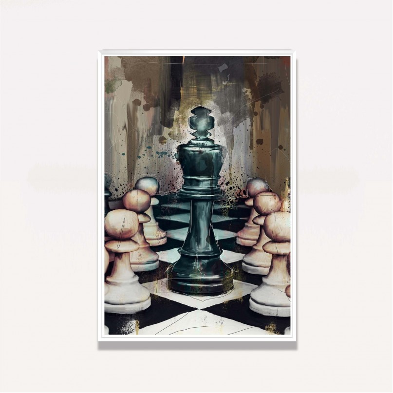 Quadro Xadrez Tabuleiro Rei Peões Pintura