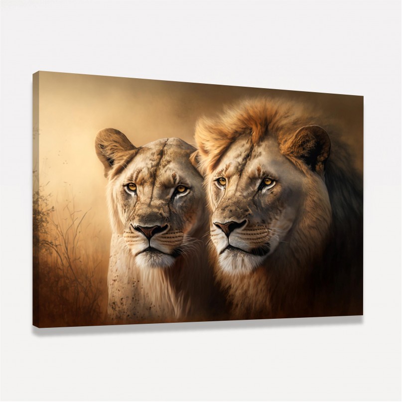 Quadro Casal de Leão Golden Hour