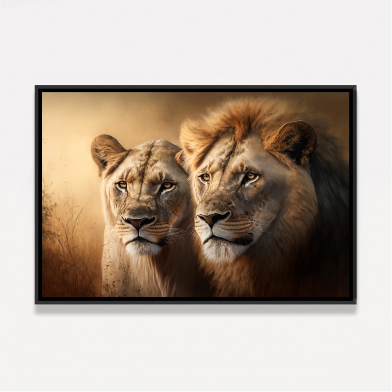 Quadro Casal de Leão Golden Hour