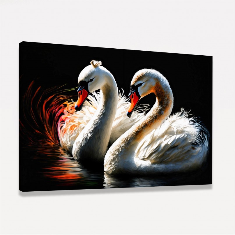 Quadro Casal Cisnes Artístico Soft Love 