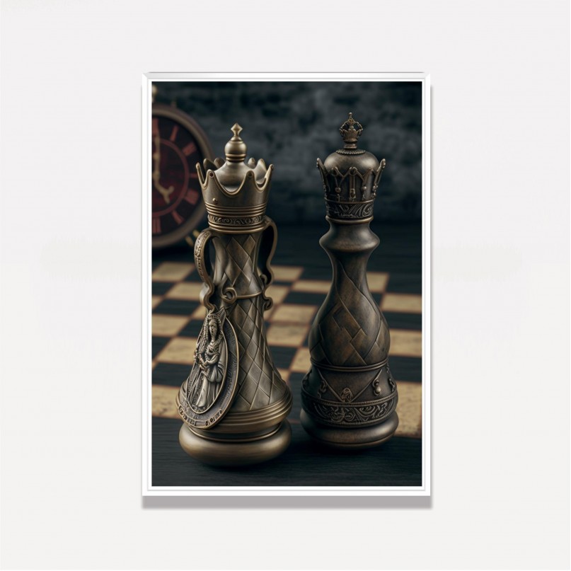Quadro Xadrez Vintage Rei e Rainha