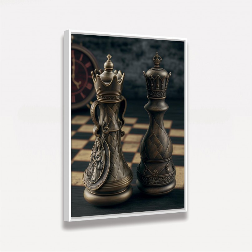 Quadro Xadrez Vintage Rei e Rainha