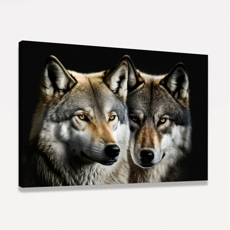 Quadro Casal de Lobos Amor Uivante Artístico 