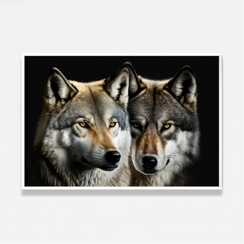 Quadro Casal de Lobos Amor Uivante Artístico 
