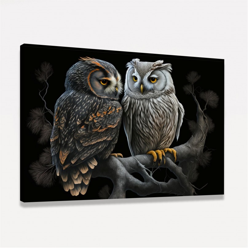 Quadro Casal de Corujas Beleza Noturna