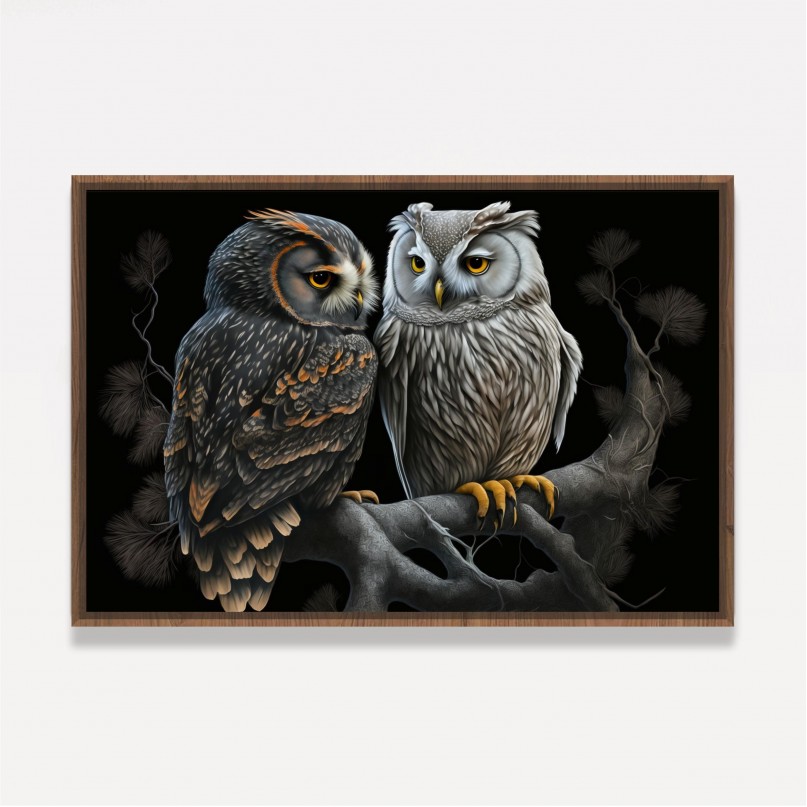 Quadro Casal de Corujas Beleza Noturna