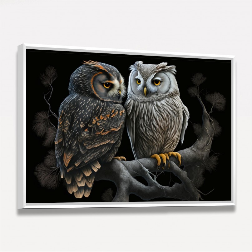 Quadro Casal de Corujas Beleza Noturna