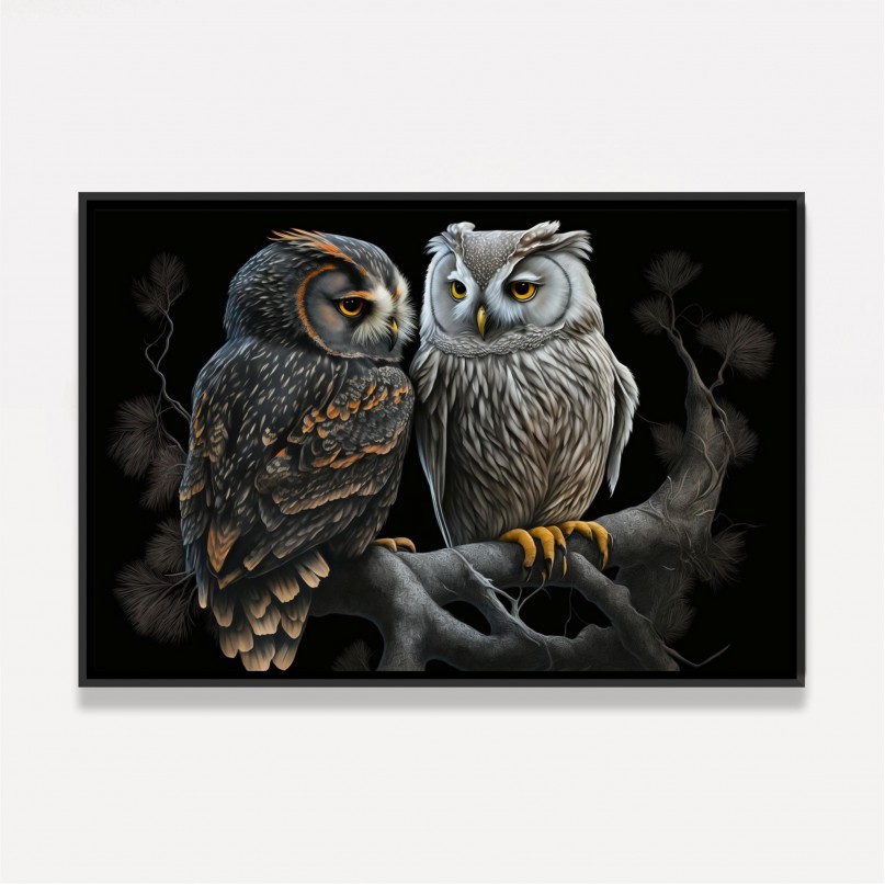 Quadro Casal de Corujas Beleza Noturna
