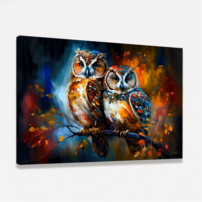 Quadro Casal de Corujas Love Colors