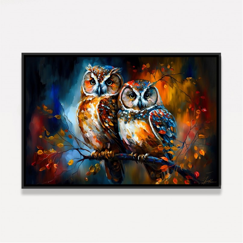 Quadro Casal de Corujas Love Colors