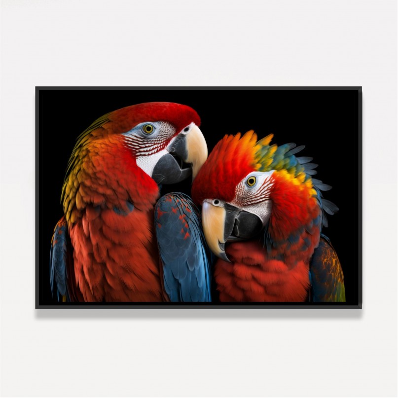 Quadro Casal Araras Vermelhas Amor