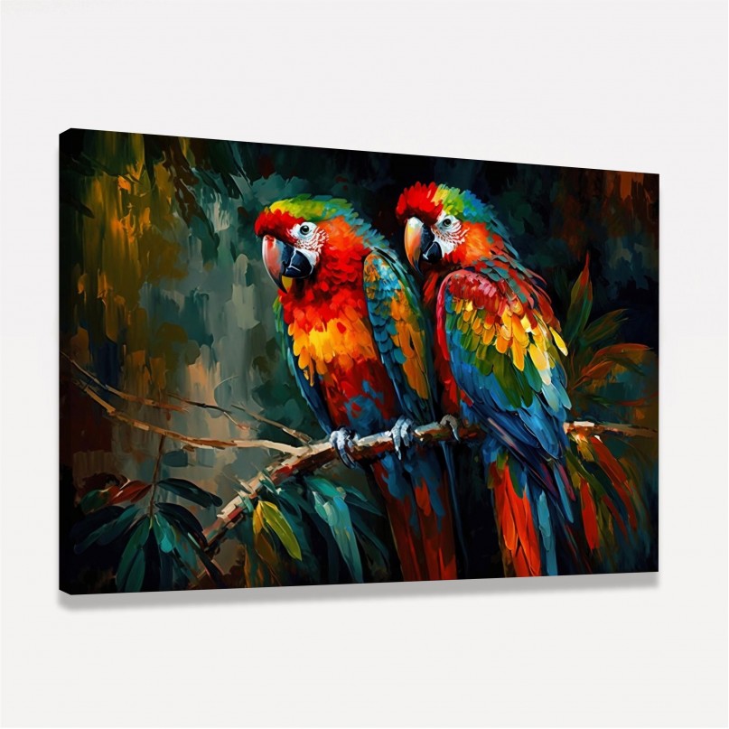 Quadro Casal de Araras Arco-Íris de Amor