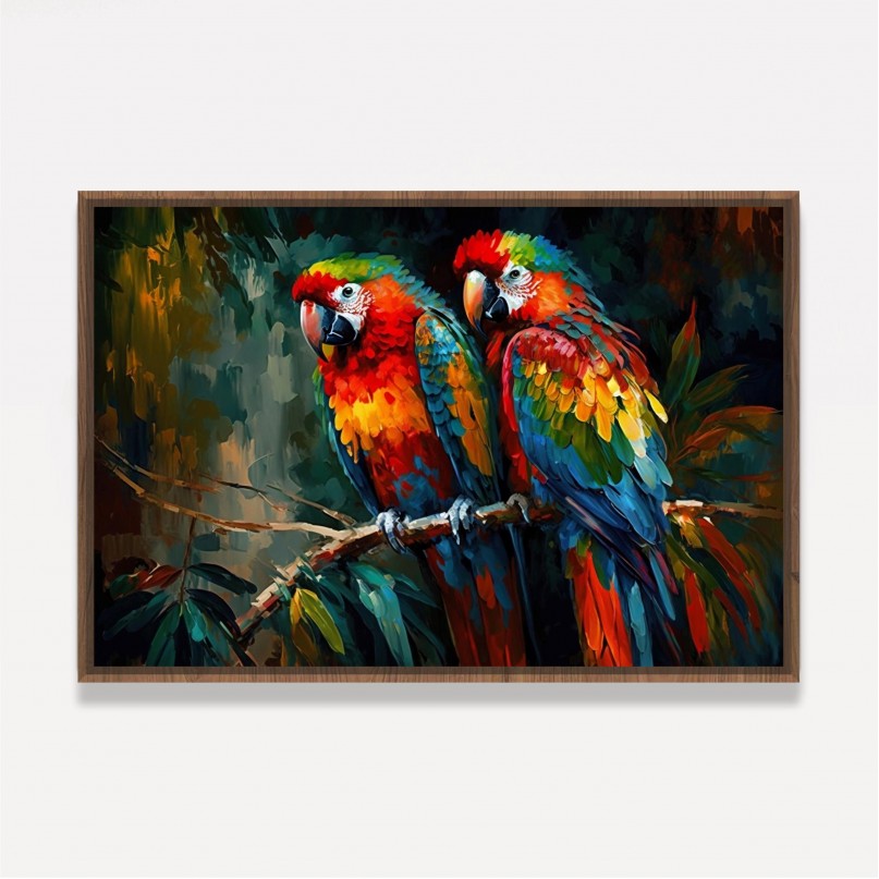 Quadro Casal de Araras Arco-Íris de Amor