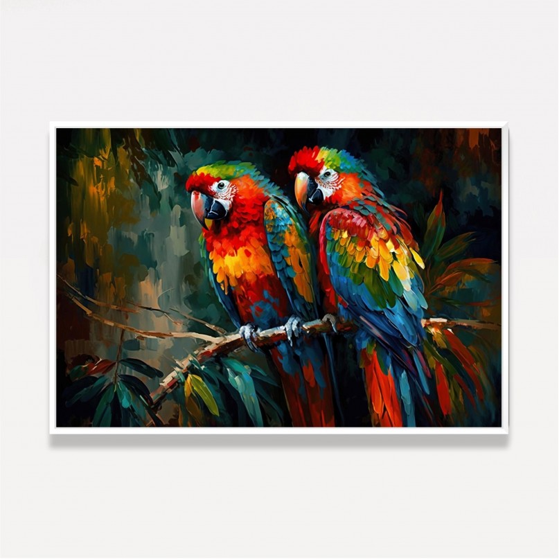 Quadro Casal de Araras Arco-Íris de Amor