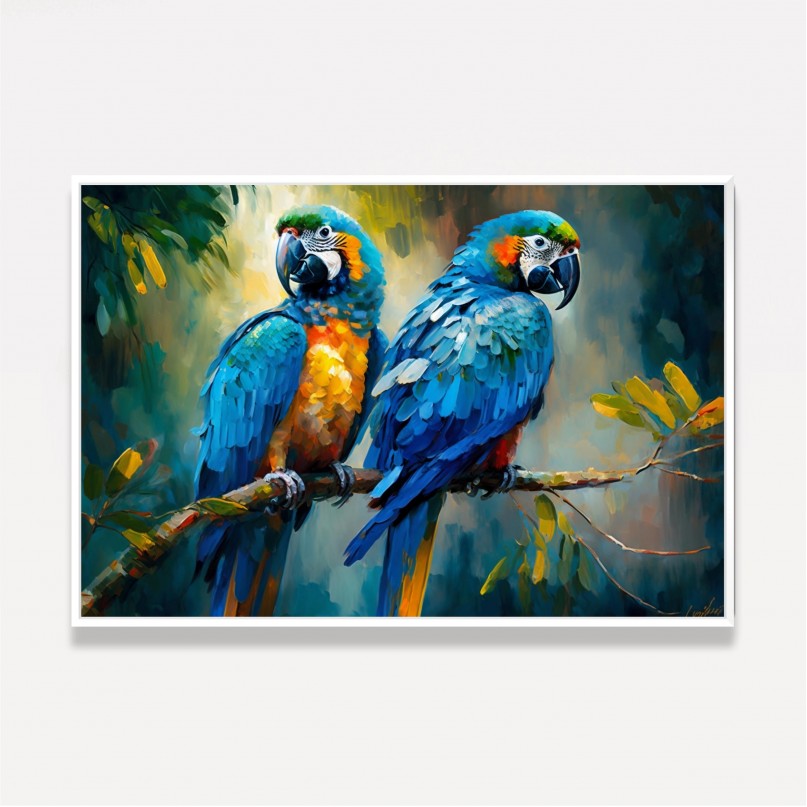 Quadro Casal Araras Azul Colorful