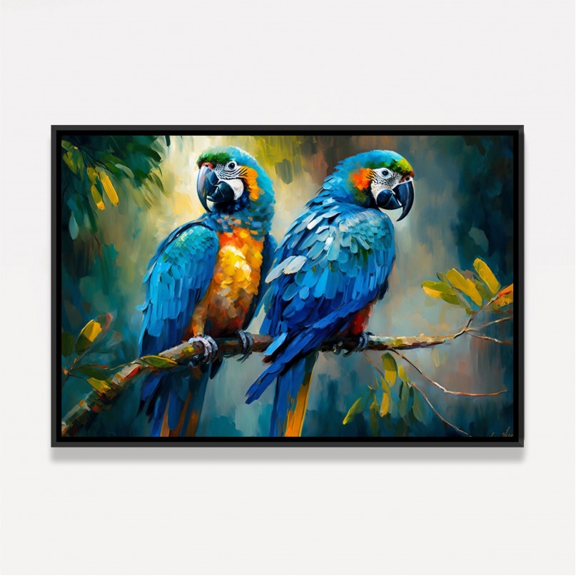 Quadro Casal Araras Azul Colorful