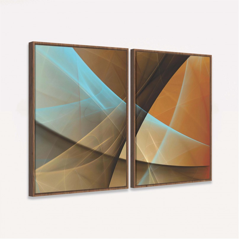 Quadro Abstrato Duo Fractal Marrom Moderno