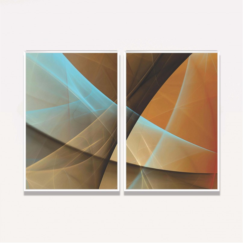 Quadro Abstrato Duo Fractal Marrom Moderno