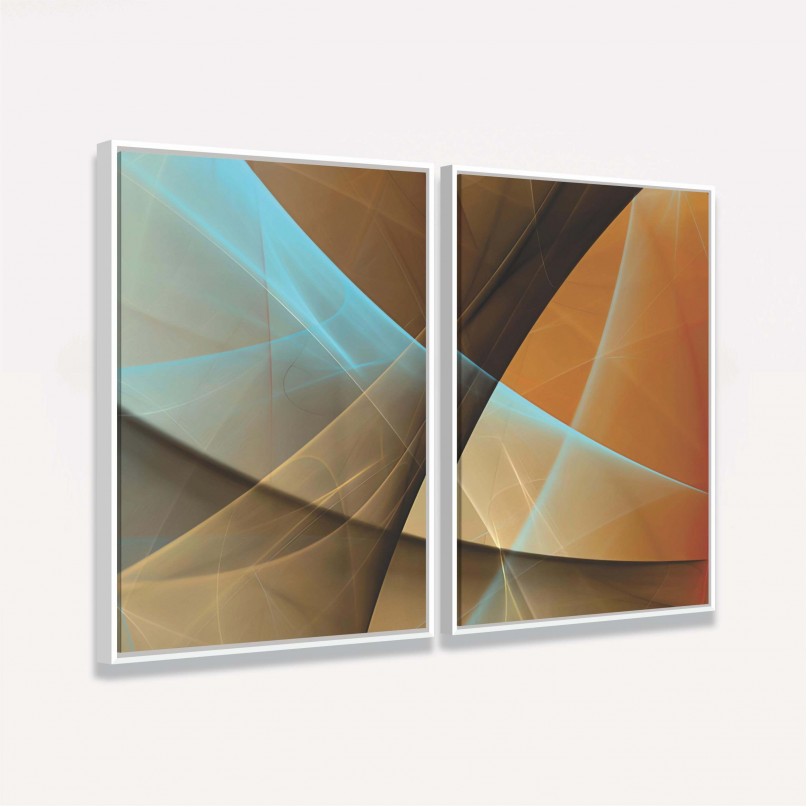 Quadro Abstrato Duo Fractal Marrom Moderno